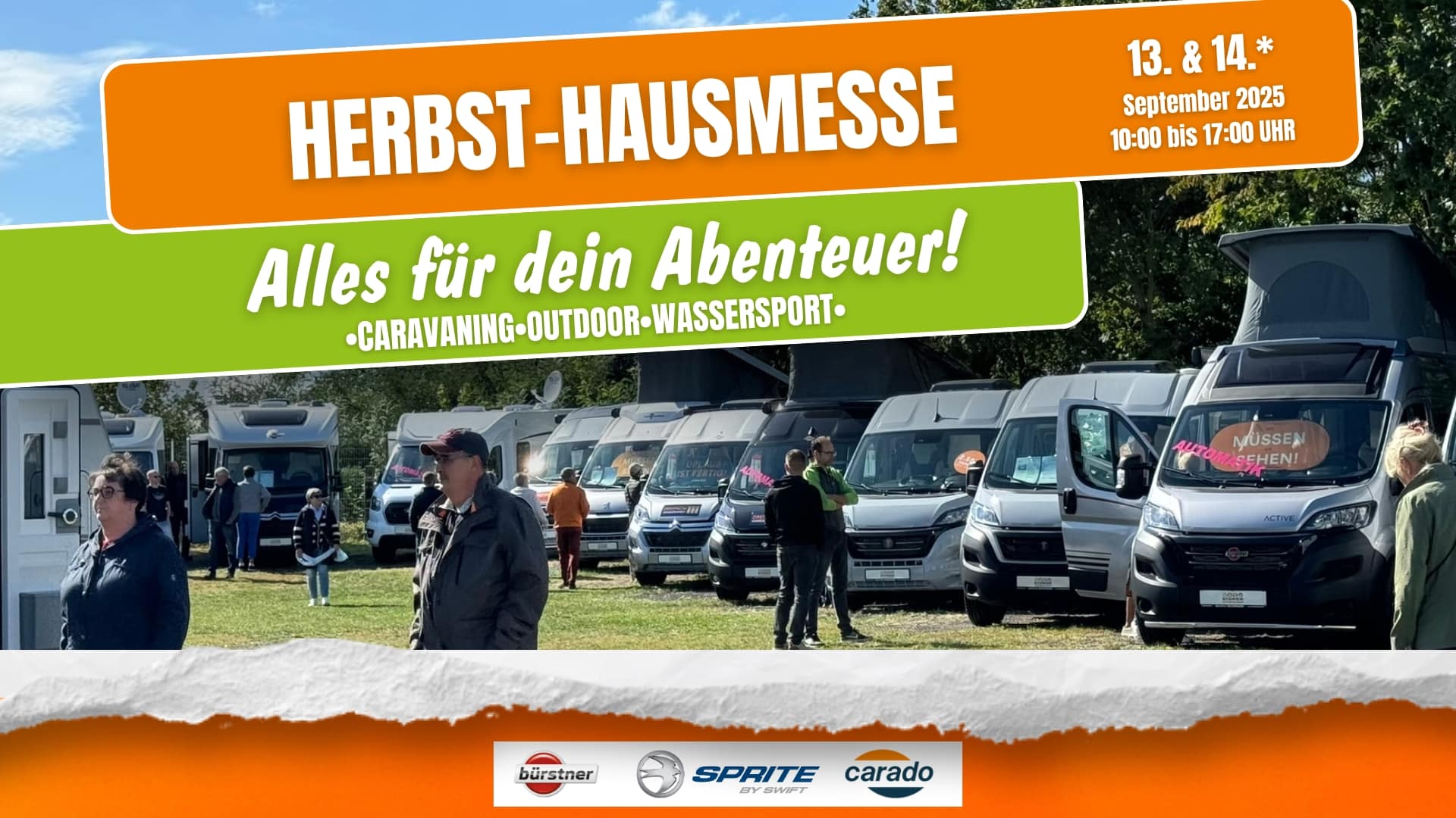 Der Herbst wird heiß – mit der Herbsthausmesse 2025 im Erlebnisfachmarkt!
Dich erwarten brandneue Fahrzeuge, heiße Messeangebote, tolle Mitmachaktionen und jede Menge Spaß für die ganze Familie. Ob Camping-Fan, Outdoor-Abenteurer oder Bastler – bei uns ist für jeden was dabei!..
