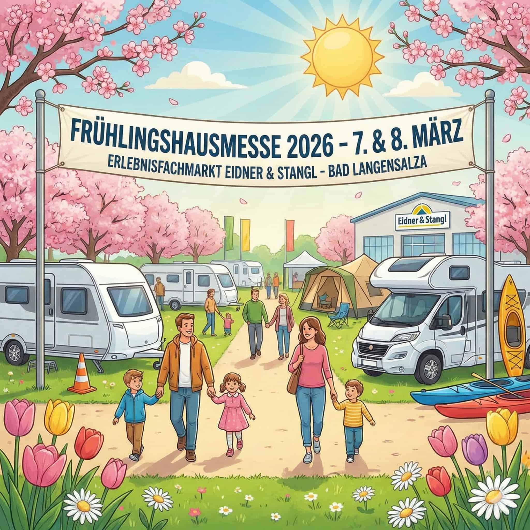 Der Frühling steht vor der Tür und wir können es kaum erwarten, gemeinsam mit euch in die neue Camping- und Outdoor-Saison zu starten! Am 7. und 8. März 2026 verwandelt sich der Erlebnisfachmarkt Eidner & Stangl in Bad Langensalza wieder in einen Treffpunkt für alle Camping-, Boot- und Naturfreunde.